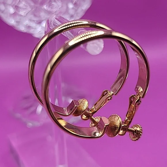 Gold tone hoop clip on earrings by Napier - Picture 1 of 9